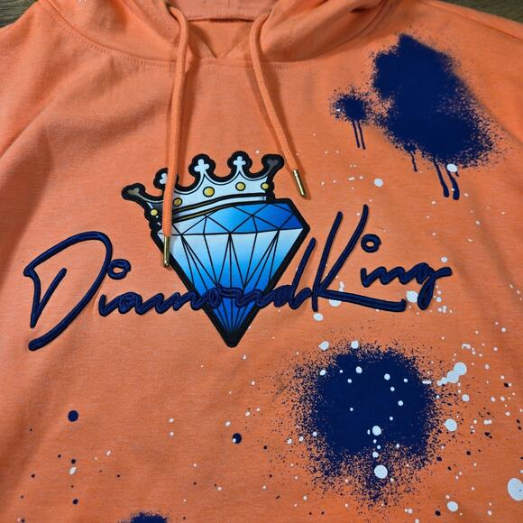 Diamond King Hoodie Mens 2XL Peach Patch Hip Hop Streetwear Pullover Rap - Picture 2 of 7
